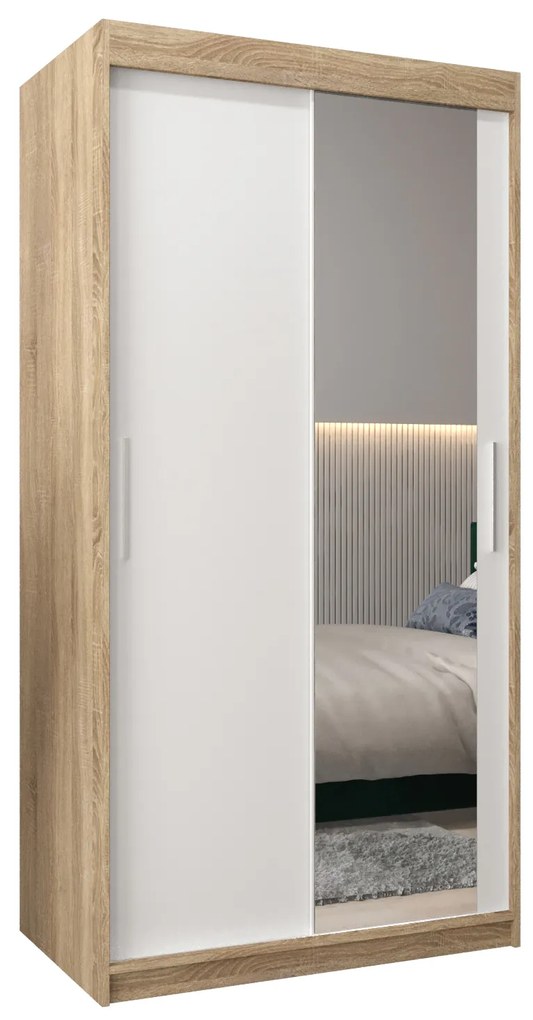 Ruhásszekrény 100 cm Toki 2 (szonoma tölgy + matt fehér). 1064968
