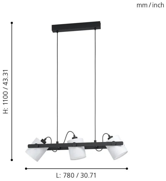 Eglo 43426 - Csillár zsinóron HORNWOOD 1 3xE27/28W/230V