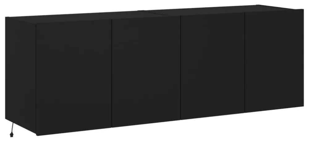 2 db fekete falra szerelhető TV-szekrény LED-del 60x35x41 cm