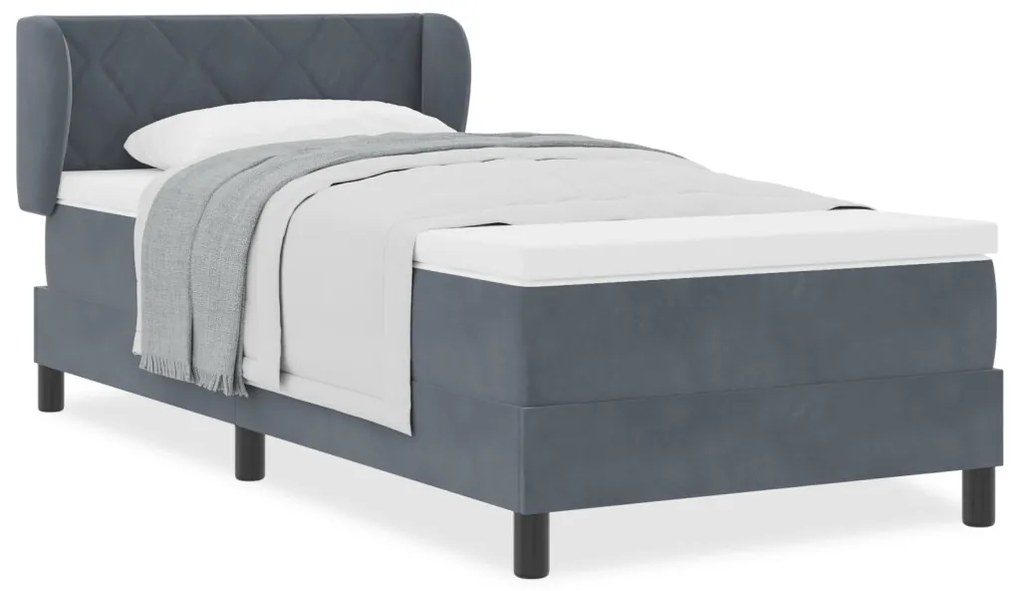 Boxspring ágy matraccal sötét szürke 100x200 cm bársony