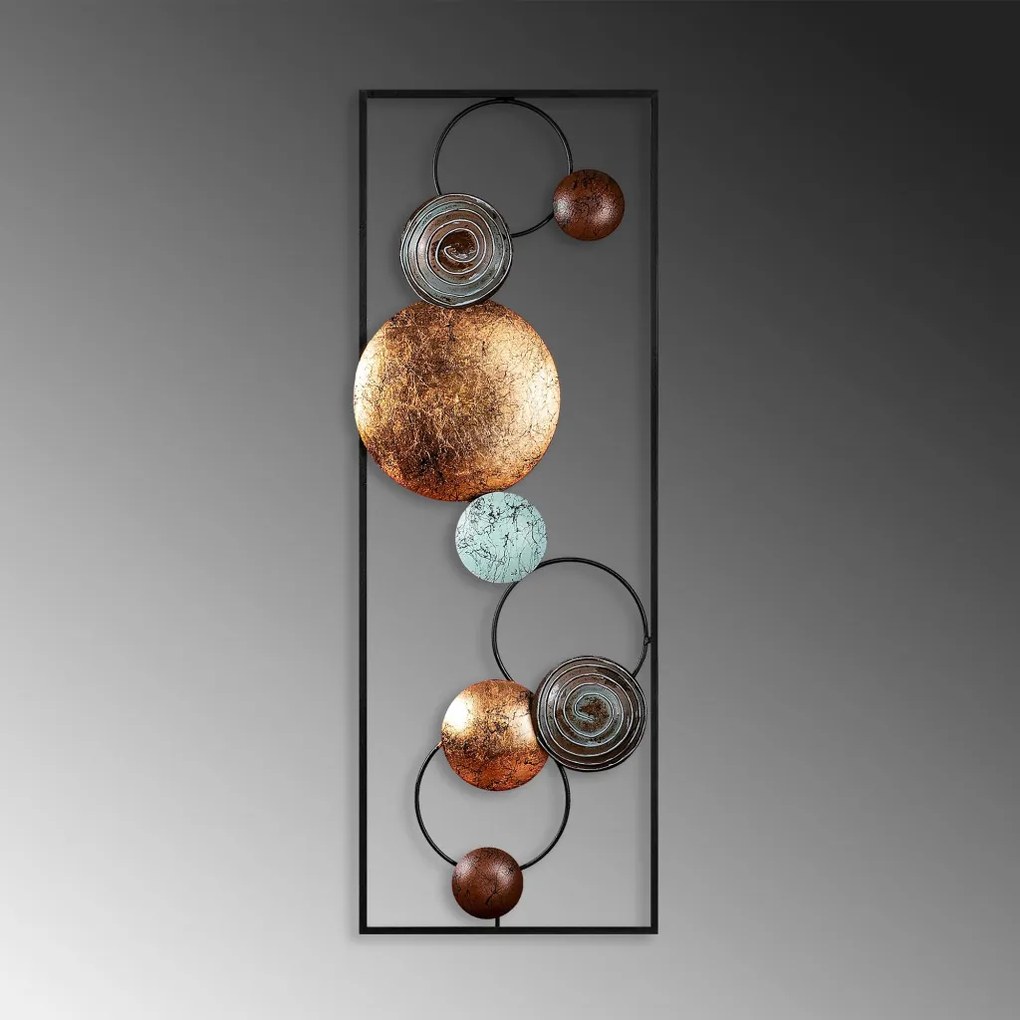 Fém fali dekoráció, circles, arany-kék 90x32 cm