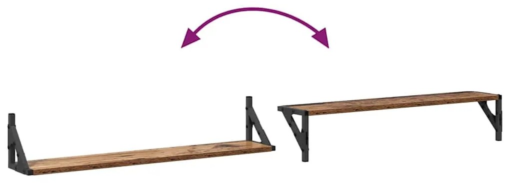 vidaXL Falpolcok polcokkal 2 pcs Öreg fa 80 x 15 x 15,5 cm Faanyag