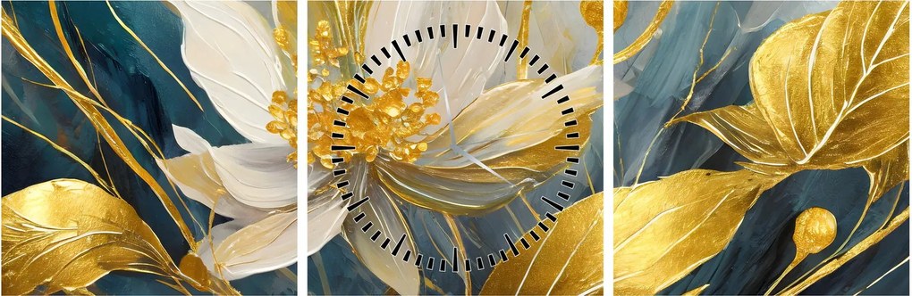Kép - Festmény arany virágok (órával) (90x30 cm)
