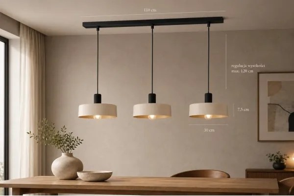 Csillár zsinóron LATTE 3xE27/60W/230V bézs/fekete