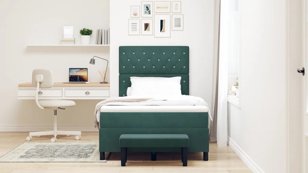 Box Spring Ágy Matraccal & Pad Sötét Zöld 120x200 cm Bársony