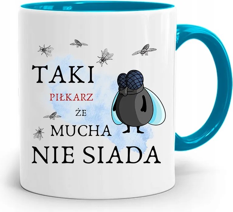 Kék Bögre Labdarúgónak A Legyek Nem Ülnek Le fényképes nyomattal