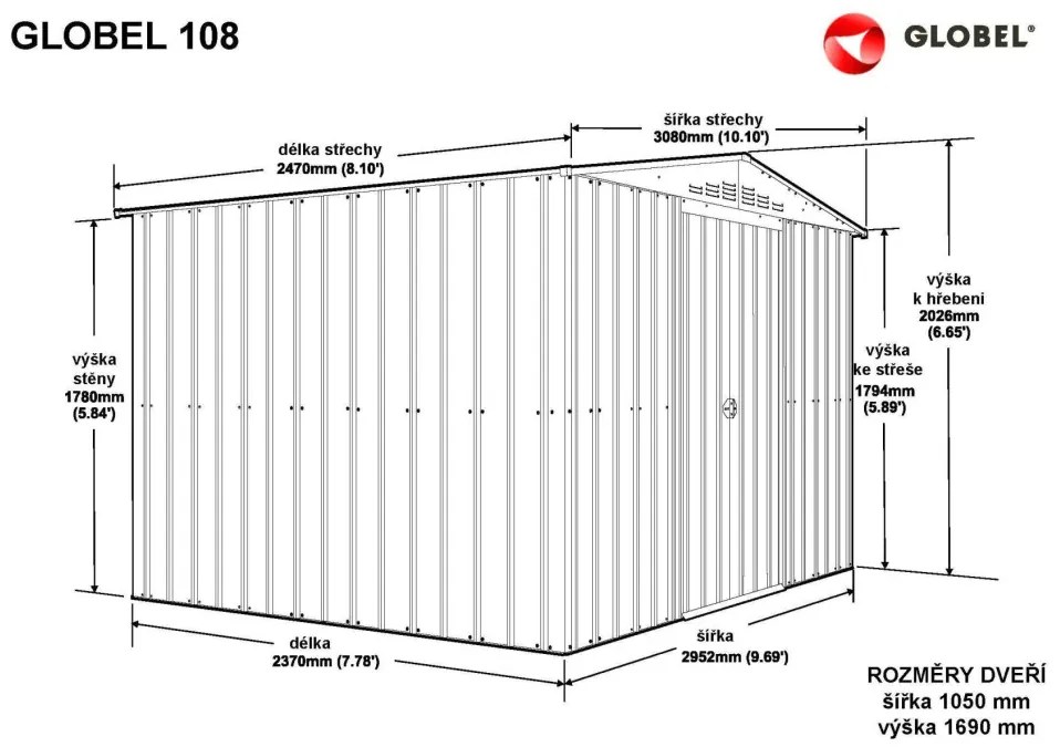 fém kerti ház GLOBEL 108 ZÖLT + napfénytető LG2501