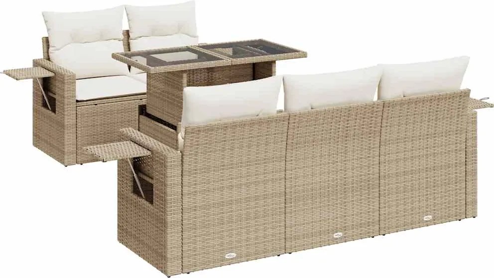 vidaXL 6 részes bézs polyrattan kerti ülőgarnitúra párnával