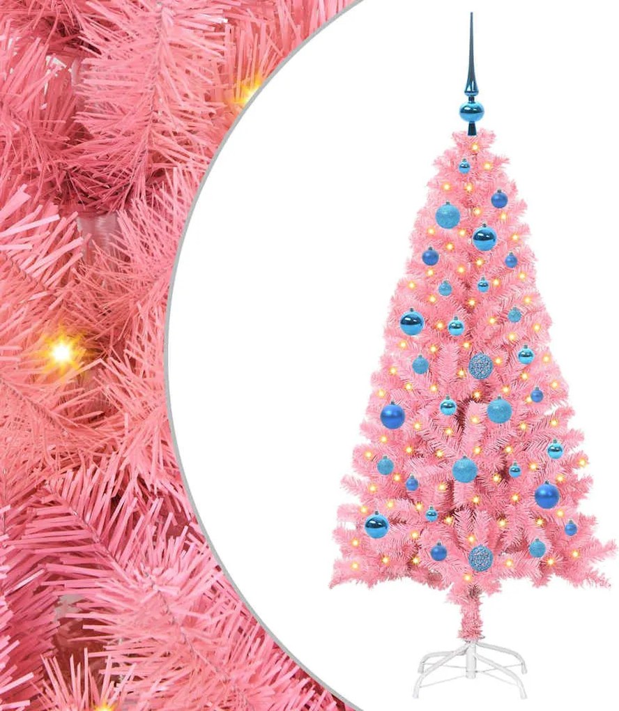 vidaXL Karácsonyfa 150 LED-del állvánnyal Rózsaszín 150 cm PVC