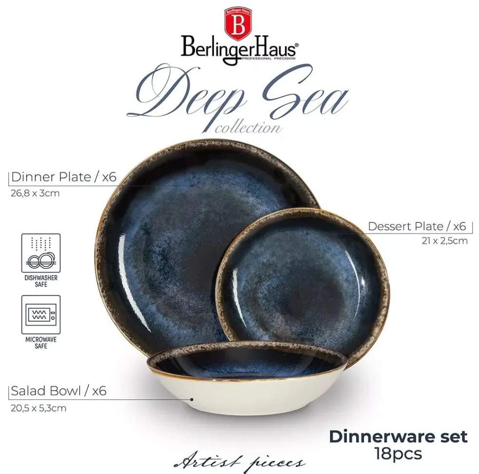 Berlinger Haus 18 részes porcelán étkészlet Deep Sea matt kék