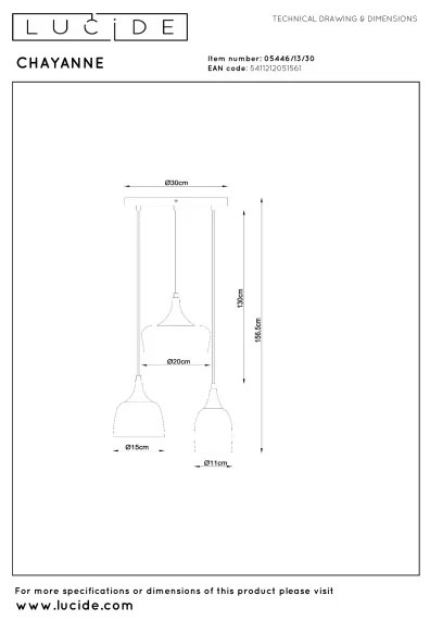 Lucide 05446/13/30 - Kábeles csillár CHAYANNE 3xE14/10W/230V