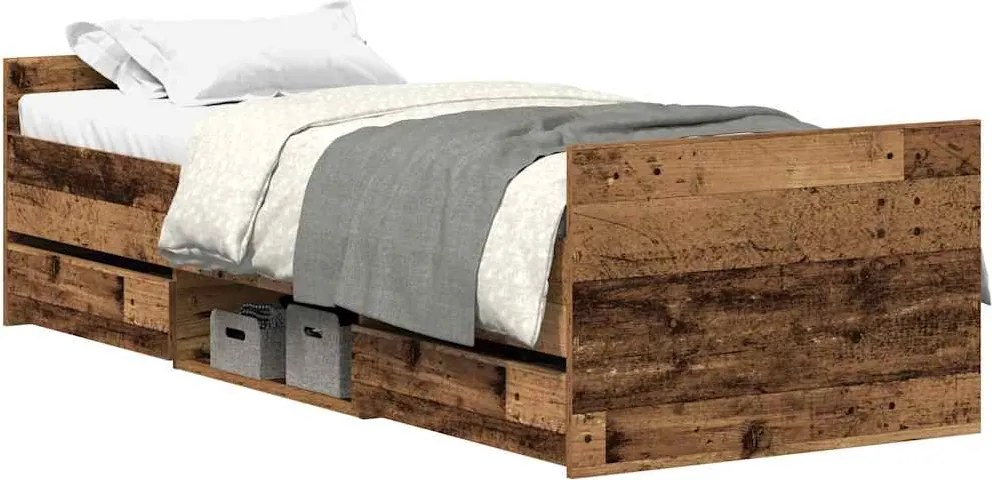 vidaXL antik fa szerelt fa ágykeret matrac nélkül 90x200 cm