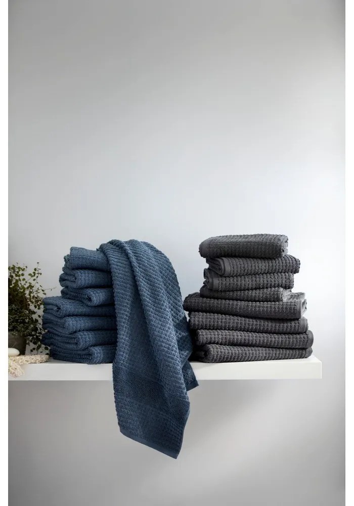 Sötétszürke frottír bio pamut fürdőlepedő 70x140 cm Check – JUNA