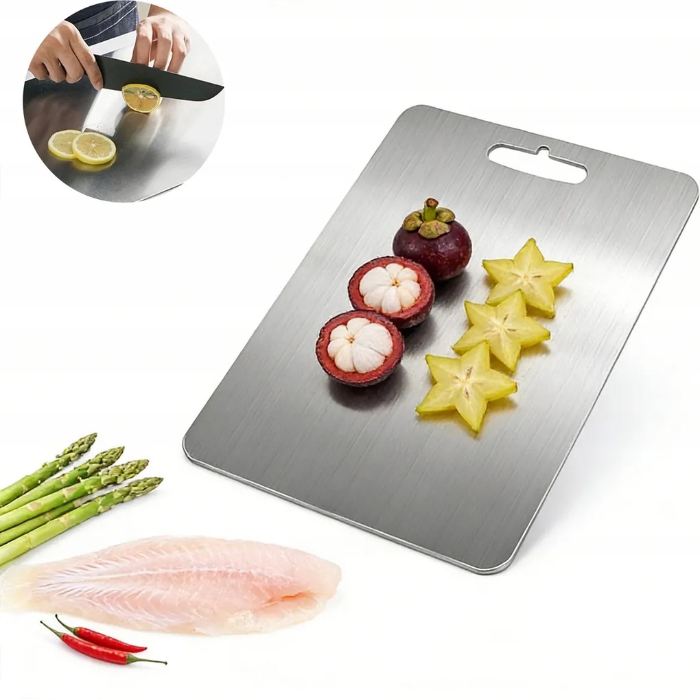 Acél Vágódeszka 29x20CM, Húsokhoz, Zöldségekhez És Péksüteményekhez