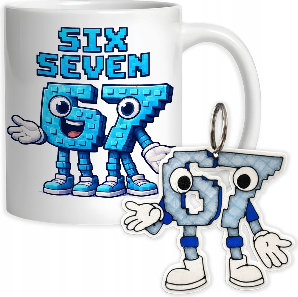Kerámia bögre szett Six Seven 67 Brainrot Ajándék 330ml Kulcstartó 67