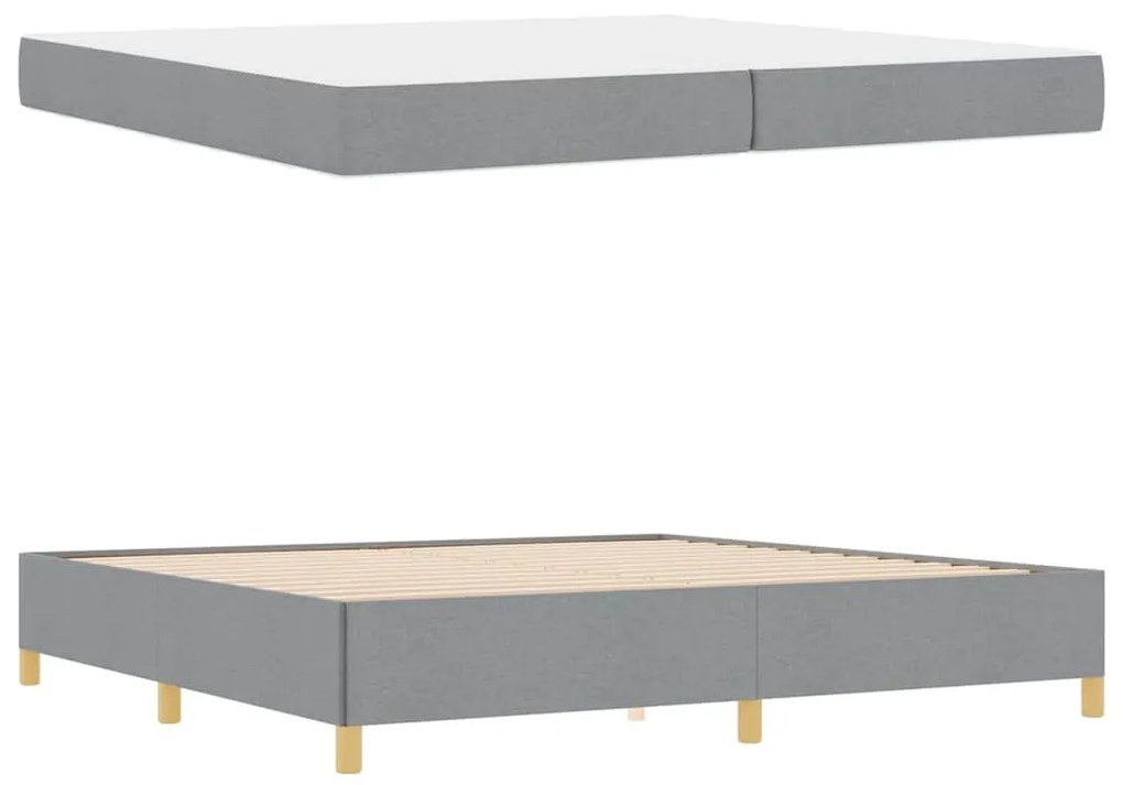 Boxrugós ágy Világosszürke és Fehér 200 x 200 cm szövet