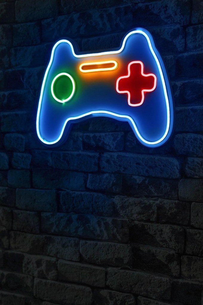 Műanyag LED-es fali dekoráció, Play Station Gaming Controller - Blue