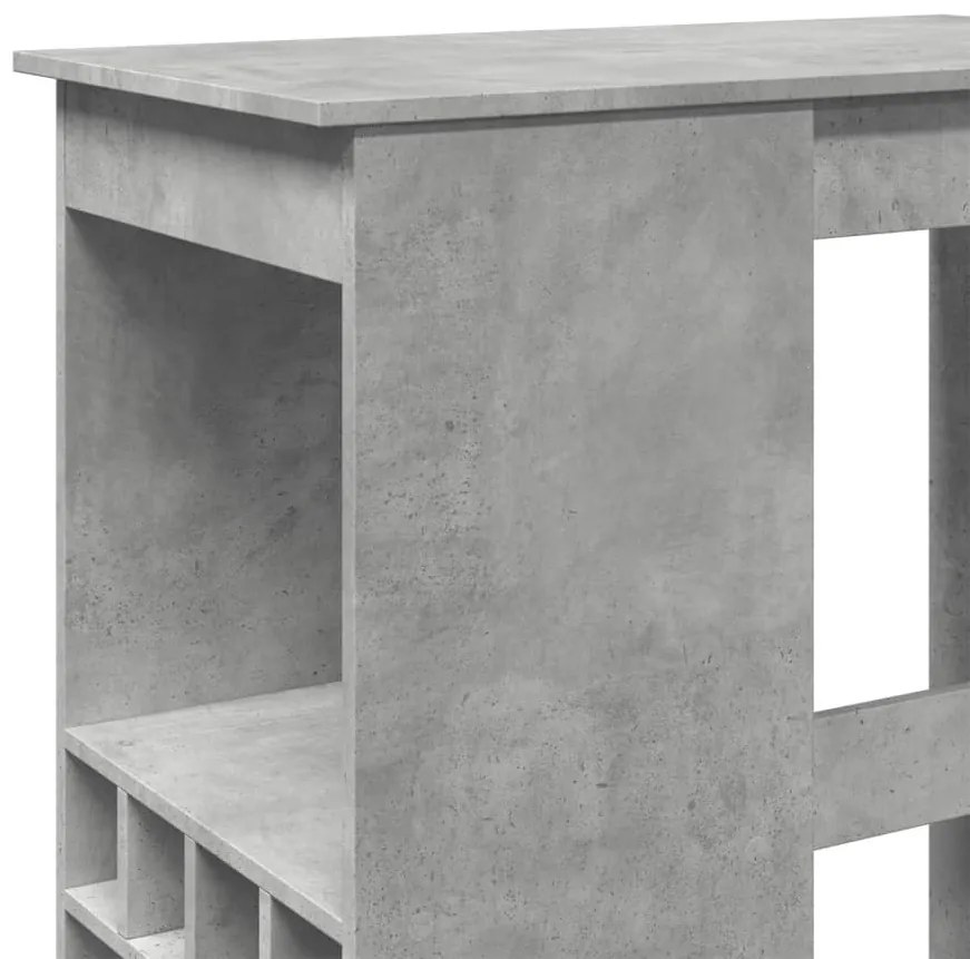 betonszürke szerelt fa bárasztal tárolókkal 90x47,5x103,5 cm