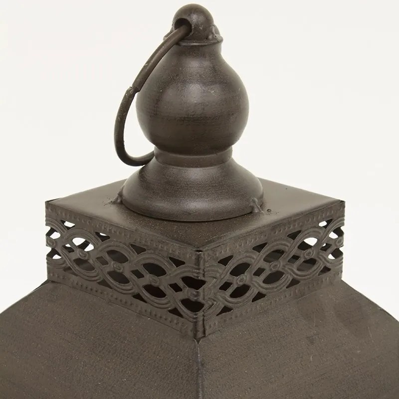 Fából készült fa keretes üvegezett fém fedelű lantern lámpás akasztóval 45x15,5x15,5cm