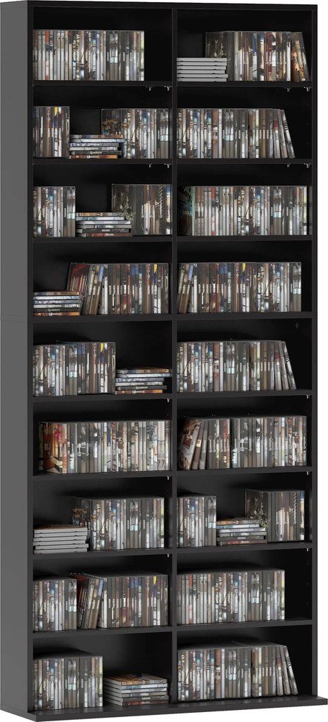 HOMCOM 18 Polcos Modern CD Könyvespolc 640 CD-nek, Forgácslap CD Tároló Szekrény, 78.5x24x175 cm, Fekete | Aosom