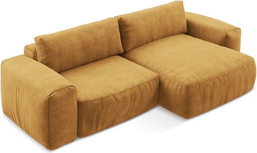 Mustársárga zsenília kinyitható sarokkanapé (jobb oldali-heverő résszel) Kuki – Makamii