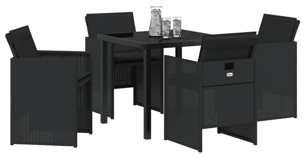 Kerti Étkezőszett 2 db Fekete Acél, Rattan 4-Fős Tartós