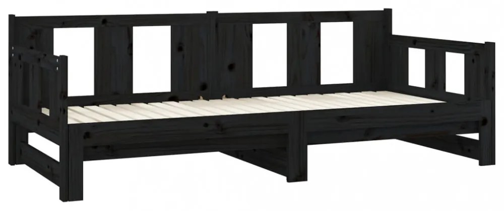 fekete tömör fenyőfa kihúzható kanapéágy 2 x (80 x 200) cm