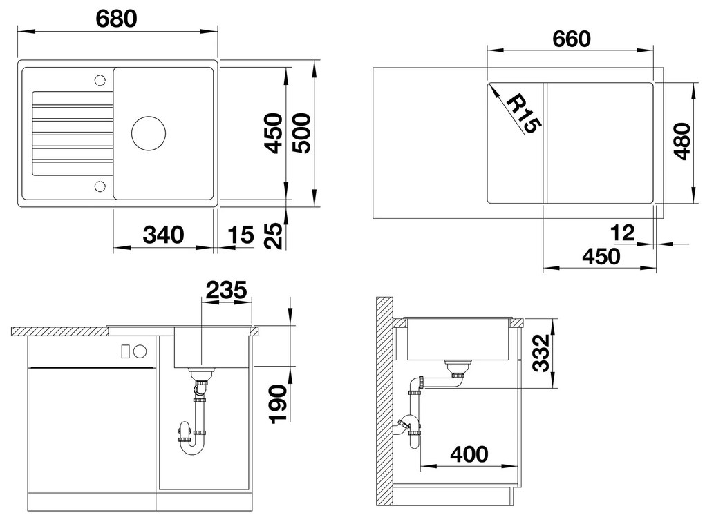 Blanco Zia 45 S Kompakt, szilgránit mosogató 680x500x190 mm, 1 kamrás, antracit, BLA-524721