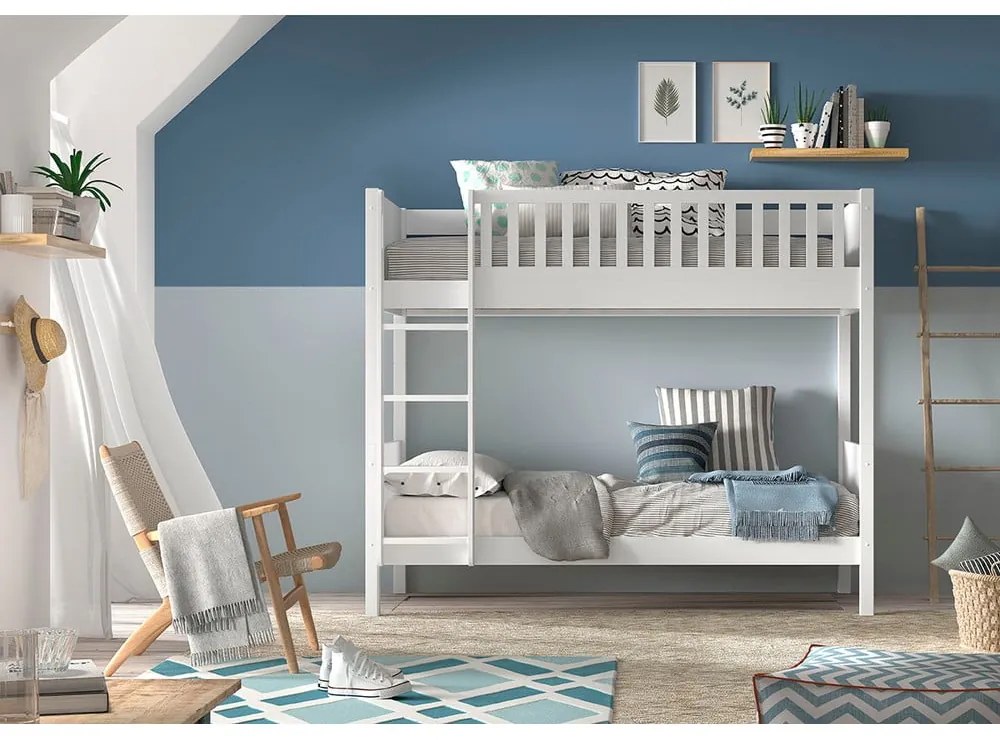 Fehér emeletes borovi fenyő gyerekágy tárolóhellyel 90x200 cm SCOTT – Vipack