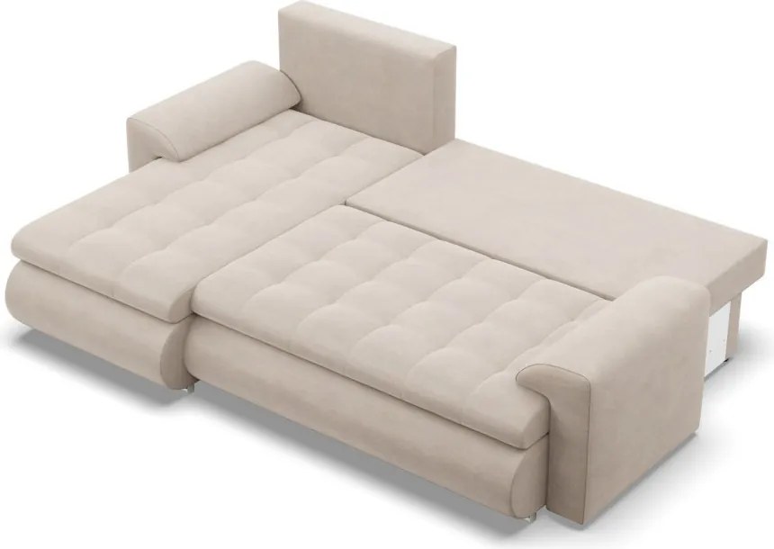 Tokio sarokkanapé, 2 ágyneműtartóval, bársony, baloldali, bézs