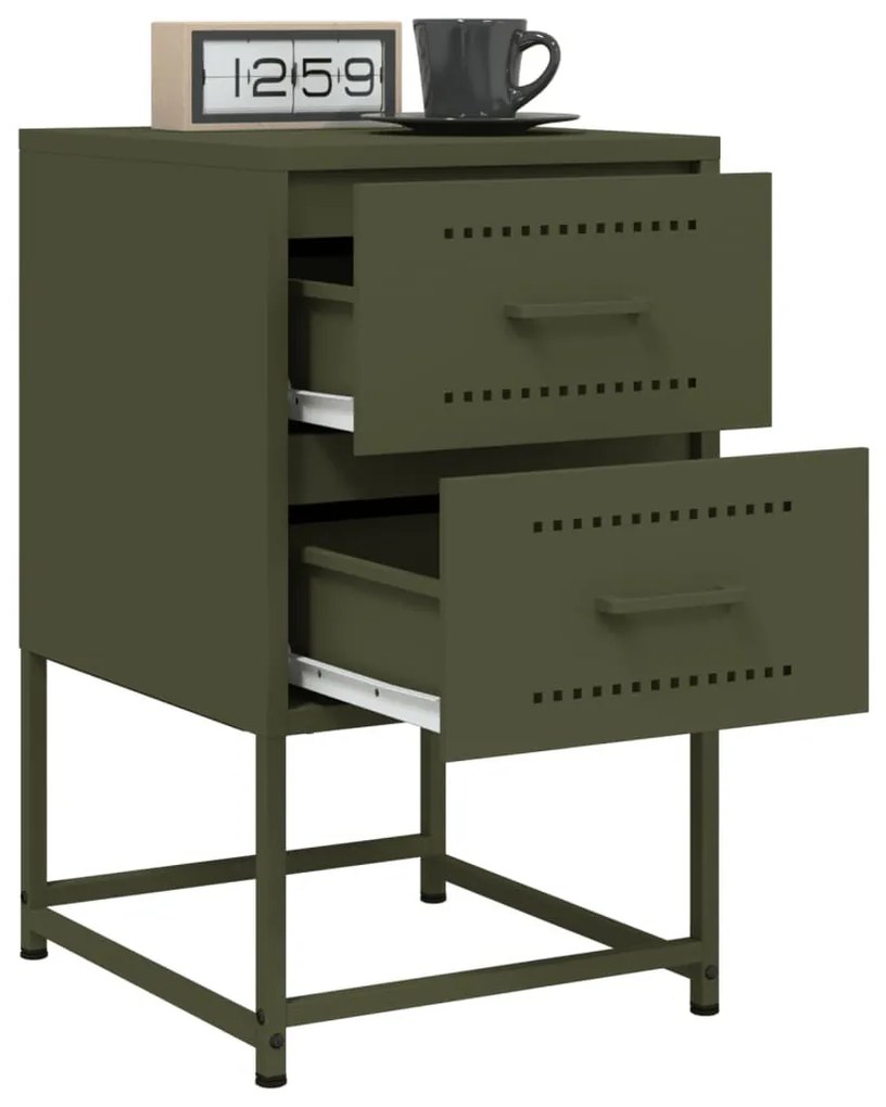 2 db olívazöld acél éjjeliszekrény 36x39x60,5 cm