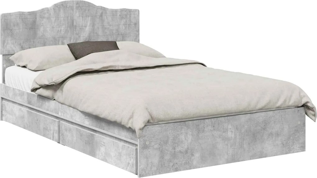 vidaXL Tárolós Ágy fejtámlával Beton Szürke 135 x 190 cm Faanyag