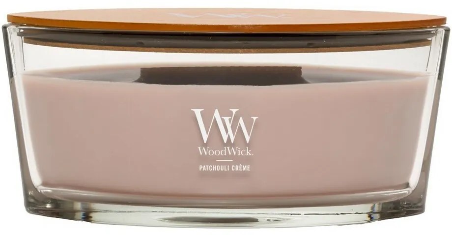 Woodwick Illatosító gyertya Patchouli Creme, 453 g