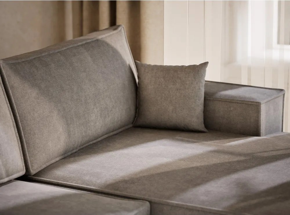 Szürkésbézs zsenília kinyitható-tárolóhelyes sarokkanapé (U alakú) Kyoto – Maison de Rêve
