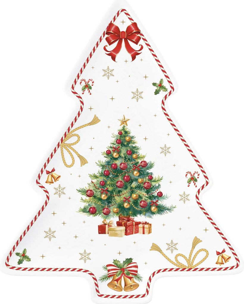 Karácsonyi porcelán fenyőfa alakú kínáló tál díszdobozban Christmas Tale 20,5x25,5 cm