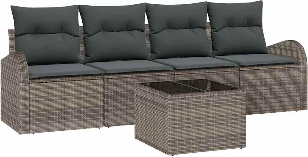 vidaXL Kerti Kanapé Szett Szürke 55 x 55 x 37 cm polirattan