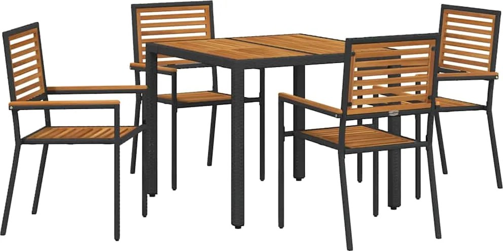 vidaXL Kert étkező szett 5 pcs Fekete és Barna polirattan