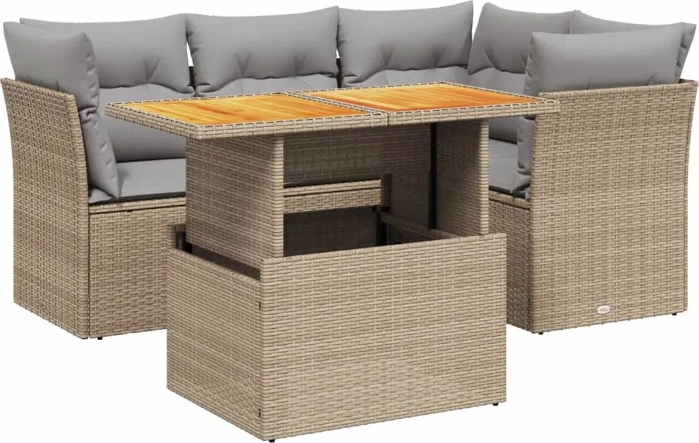 vidaXL 5 részes bézs polyrattan kerti ülőgarnitúra párnákkal