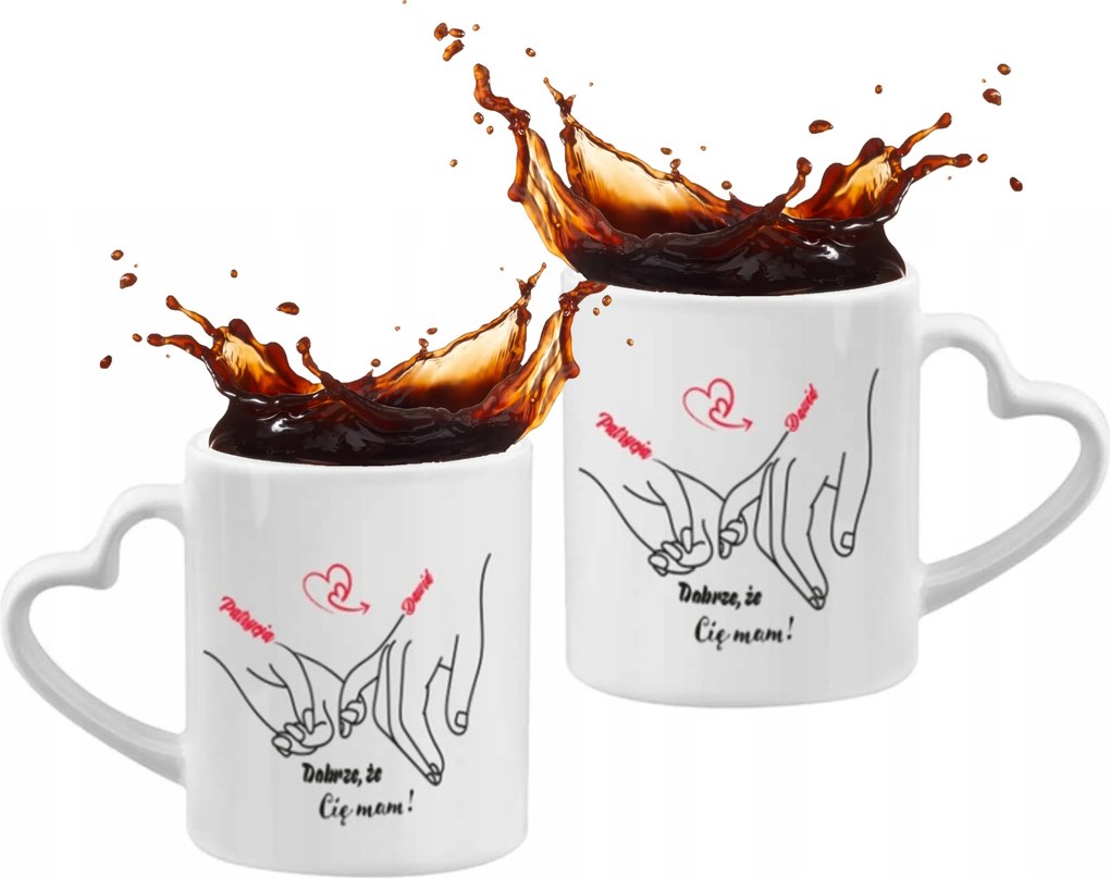 Bögrék Pároknak Valentin Napra Névvel Fehér Személyre Szabott Szív Fül 330 ml