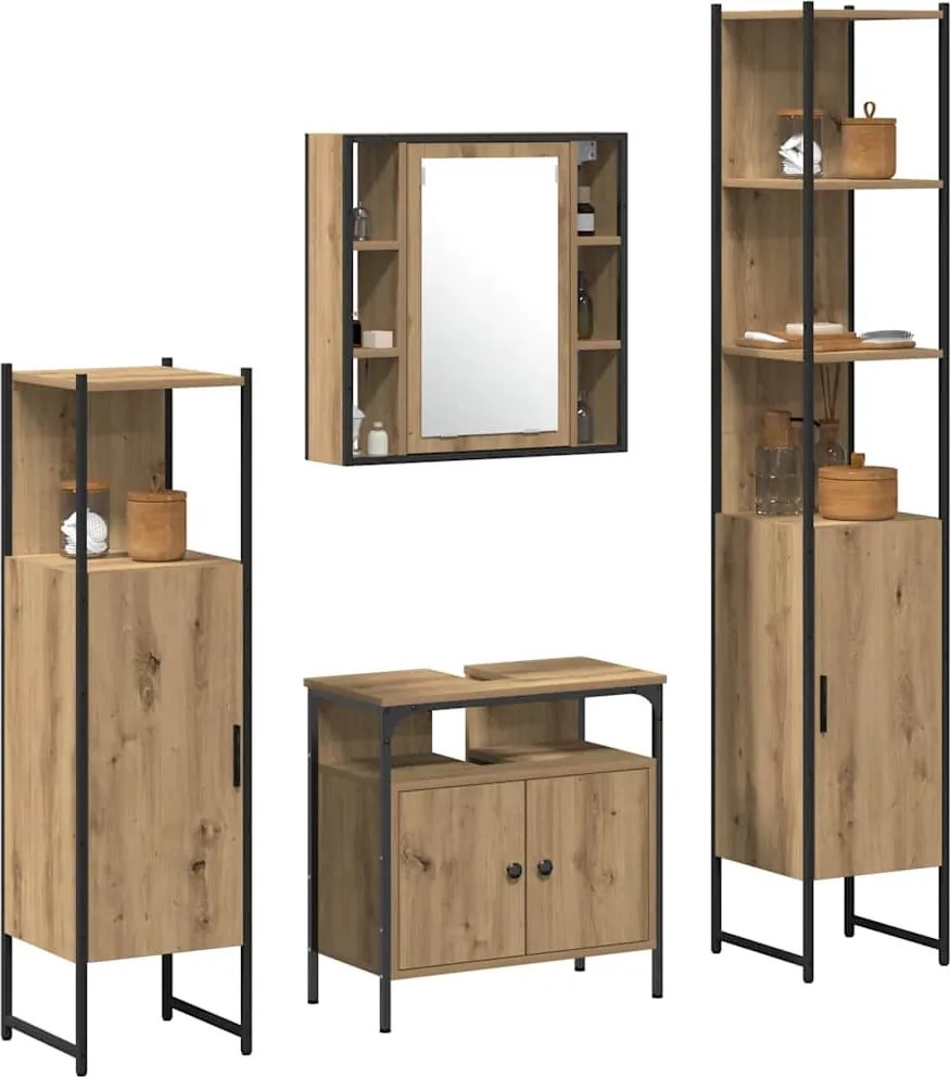 Fürdőszoba bútor szett polcokkal 4 pcs Artisan tölgy Faanyag