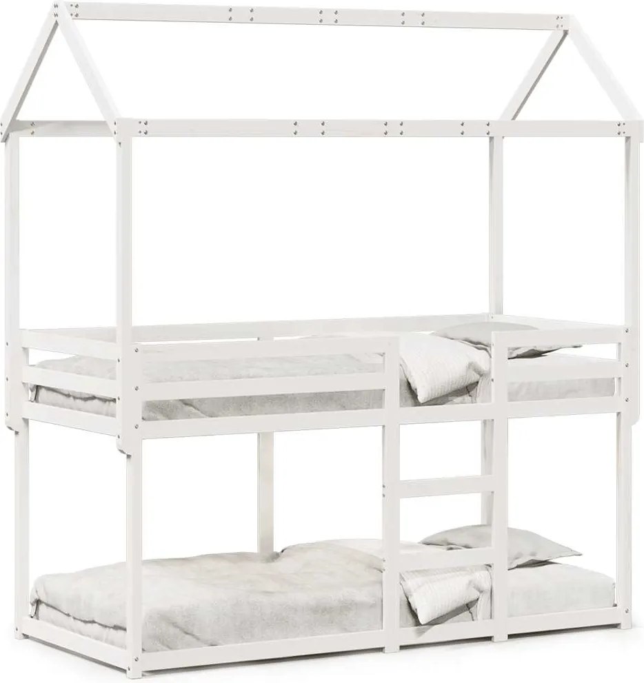 vidaXL fehér tömör fenyőfa ágy emelettel és tetővel 90 x 200 cm