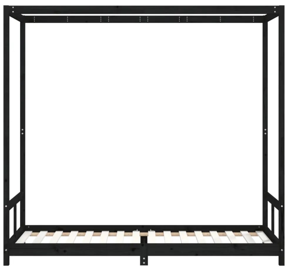 fekete tömör fenyőfa gyerekágykeret 80 x 200 cm
