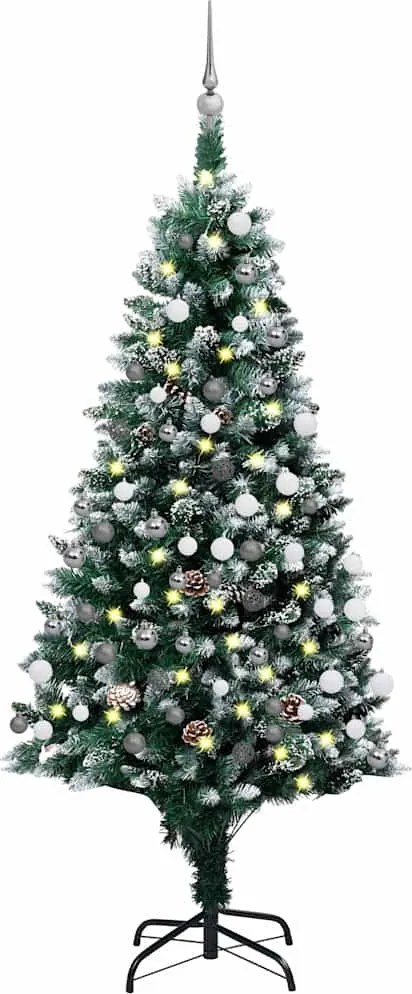 vidaXL LED-es műkarácsonyfa gömbkészlettel és tobozokkal 180 cm