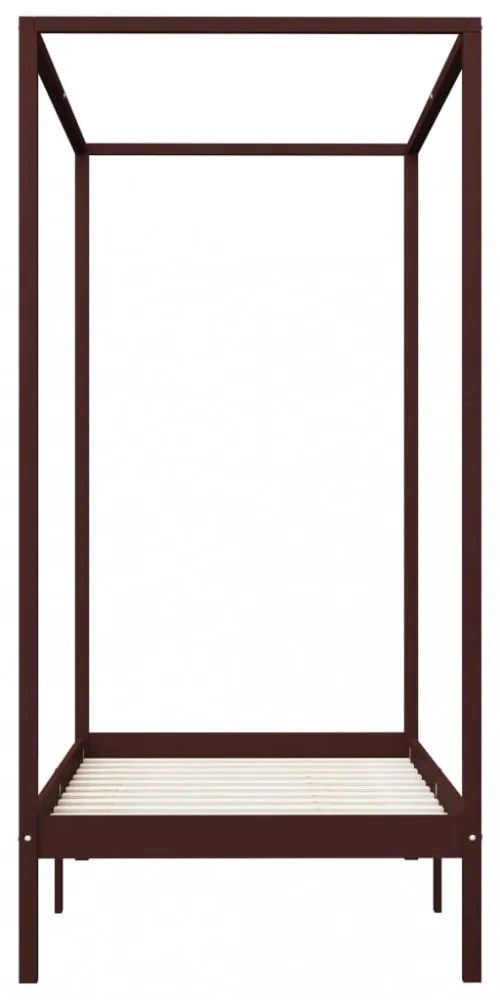 sötétbarna tömör fenyőfa baldachinos ágykeret 100 x 200 cm