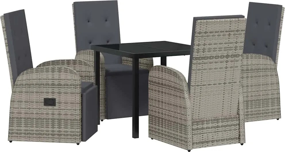 vidaXL Kert étkező szett párnával 5 pcs Szürke polirattan