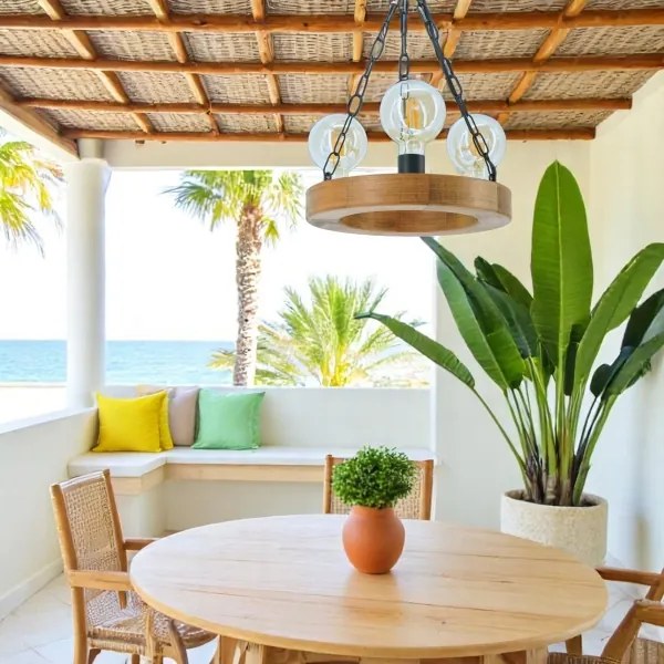 Csillár láncon IOS 3xE27/60W/230V átm. 30 cm bükkfa