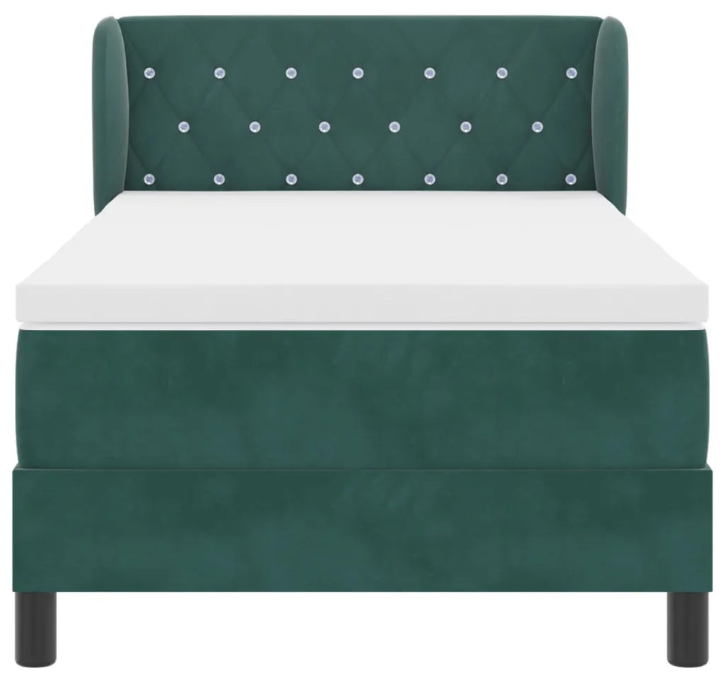 Boxspring Ágy Matrac Nélkül - Sötét Zöld - 90x190 cm - Bársony