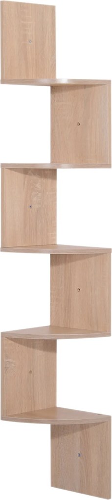 HOMCOM Zigzag Sarokpolc Tároló 20L x 20W x 126H cm 5 Szint Világos Tölgyfa | Aosom