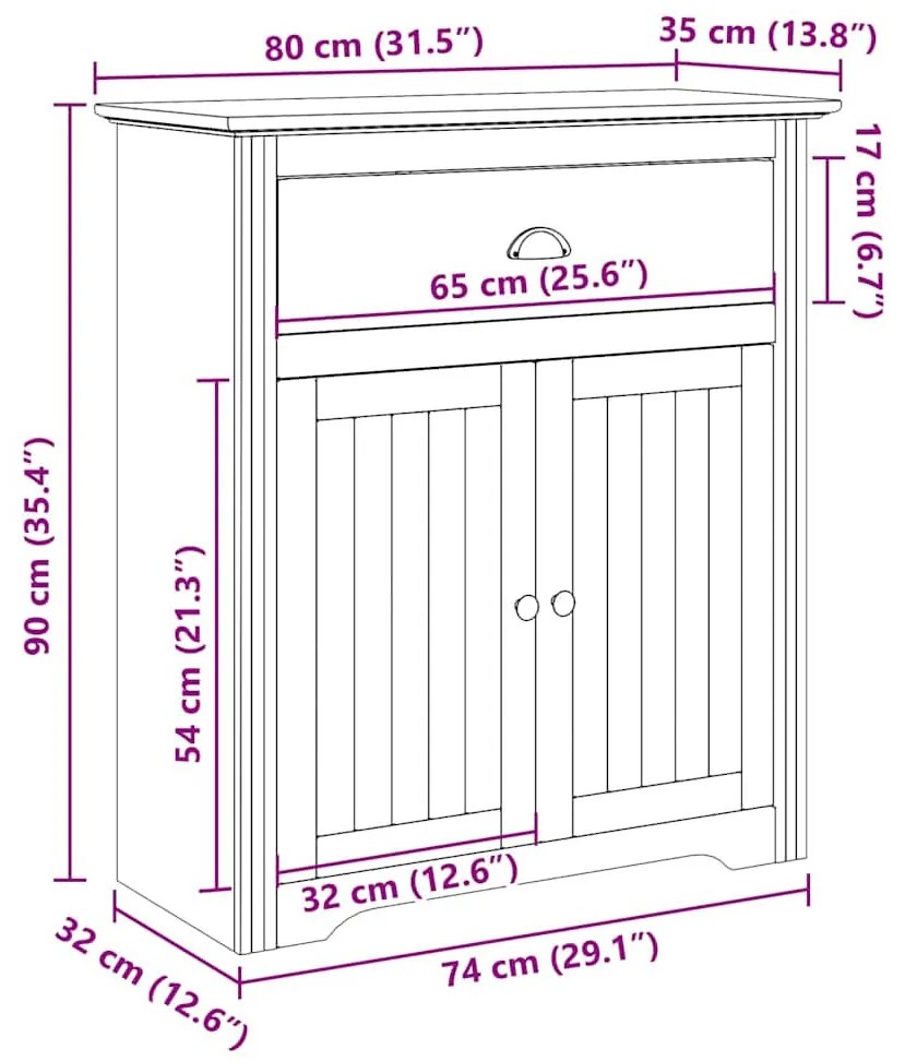 előszobaszekrény BODO&quot; 80x35x90 cm-es fehér és barna színben&quot;