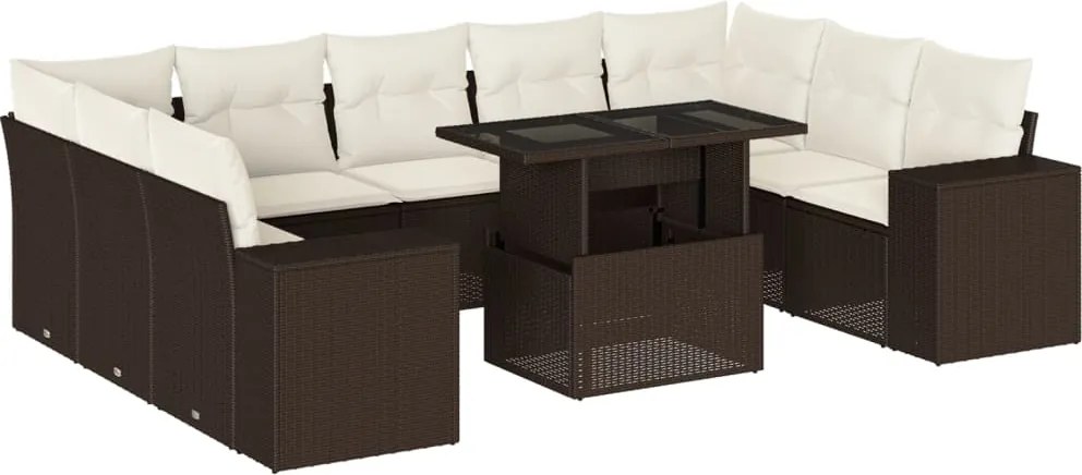 vidaXL 10 részes barna polyrattan kerti ülőgarnitúra párnákkal